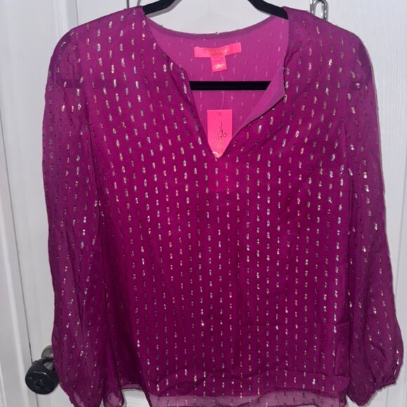 Lilly Pulitzer Tops - Lilly Pulitzer Aaron Silk Top Bordeaux Berry XXS NWT